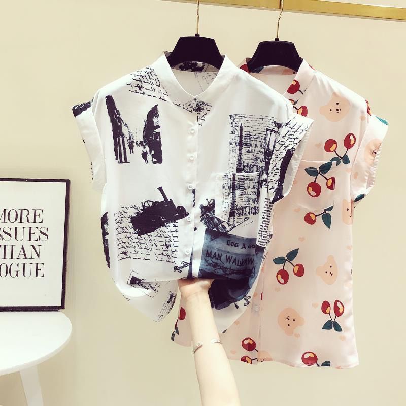 เสื้อเชิ้ตแขนสั้น ผ้าชีฟอง ลายดอกไม้ พลัสไซซ์ แฟชั่นฤดูร้อน สําหรับผู้หญิง