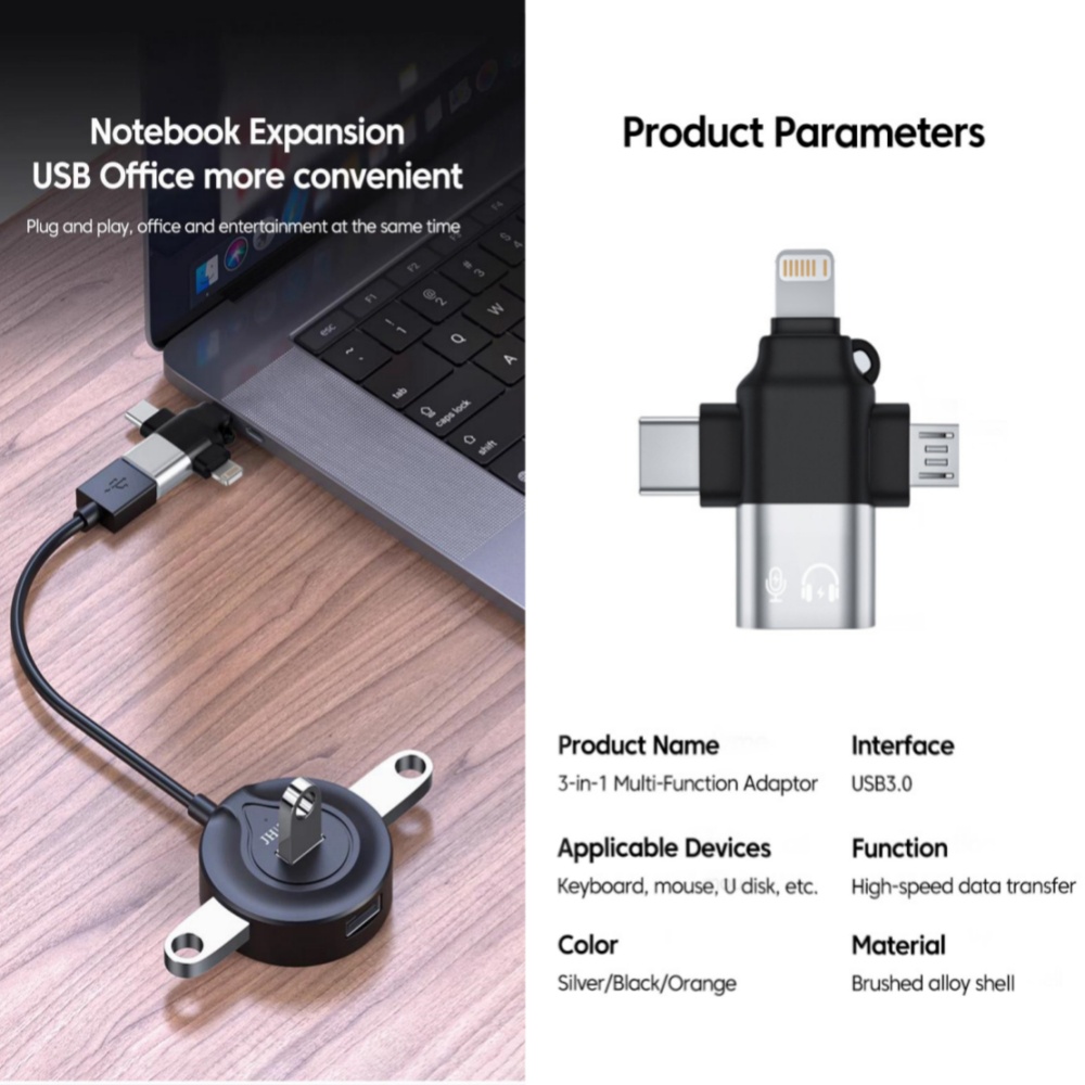 3 in 1 OTG อะแดปเตอร์ Type C Micro OTG อะแดปเตอร์ USB 3.0 แปลงส่งข้อมูล สําหรับคีย์บอร์ดและเมาส์