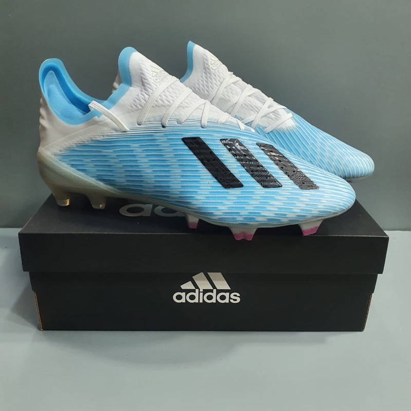 ♞,♘Adidas X 19.1 รองเท้าฟุตบอลสีขาวฟ้า MAN