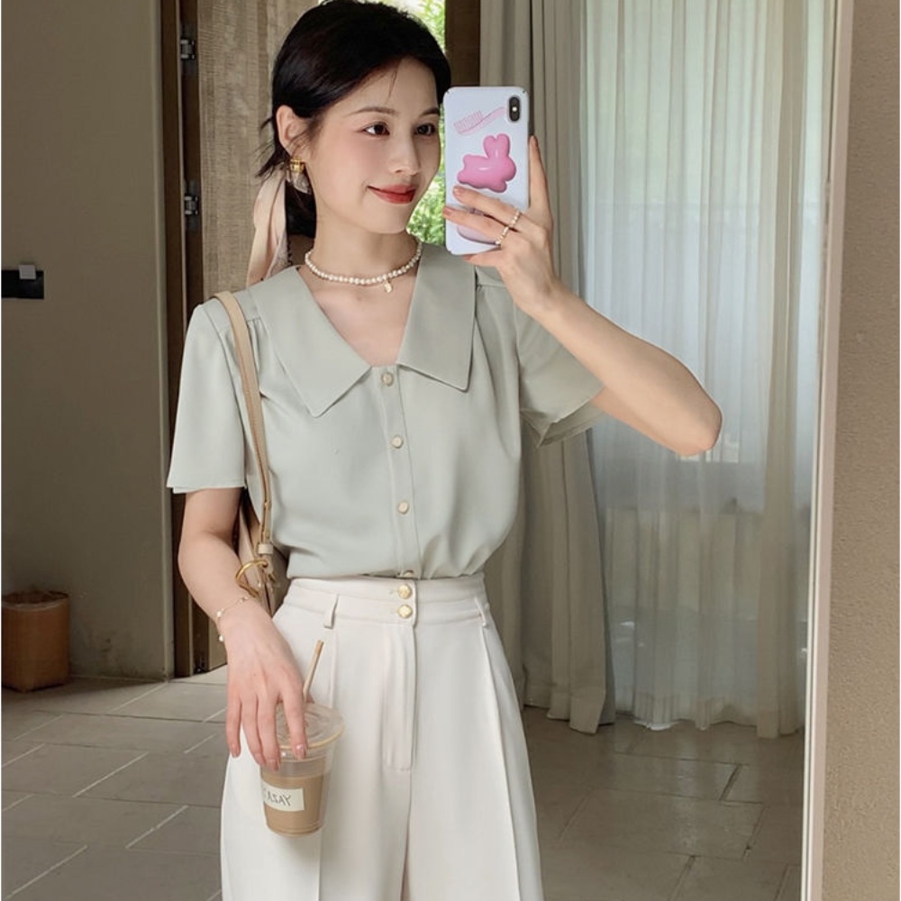 Bh เสื้อโปโล แขนสั้น ทรงหลวม สีพื้น แฟชั่นฤดูร้อน สําหรับผู้หญิง