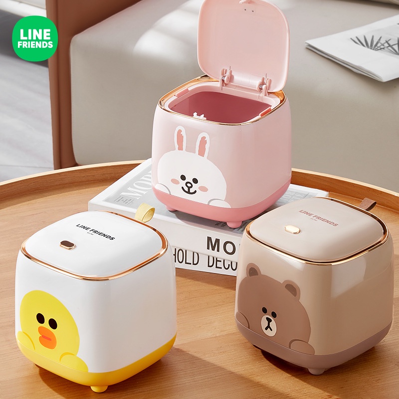 [พร้อมส่ง] Line FRIENDS ถังขยะตั้งโต๊ะ ลายหมีบราวน์ แบบกด สําหรับหอพัก ห้องนอน สํานักงาน