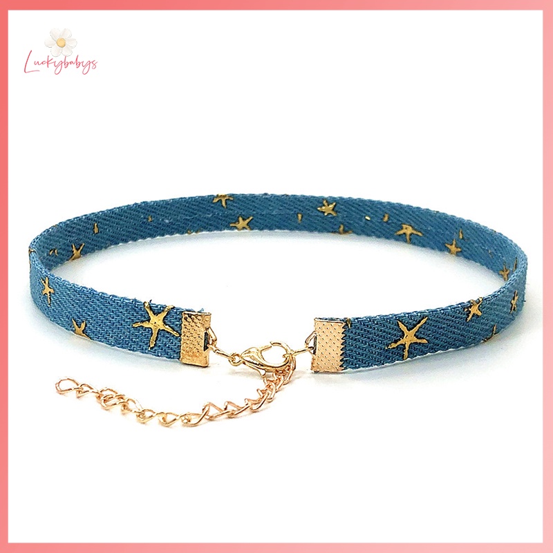 Luckybabys> สร้อยคอโชคเกอร์ ผ้ายีน ลายดาว สไตล์โกธิค พังก์ วินเทจ สีฟ้า อินเทรนด์ เครื่องประดับแฟชั่น สําหรับผู้หญิง