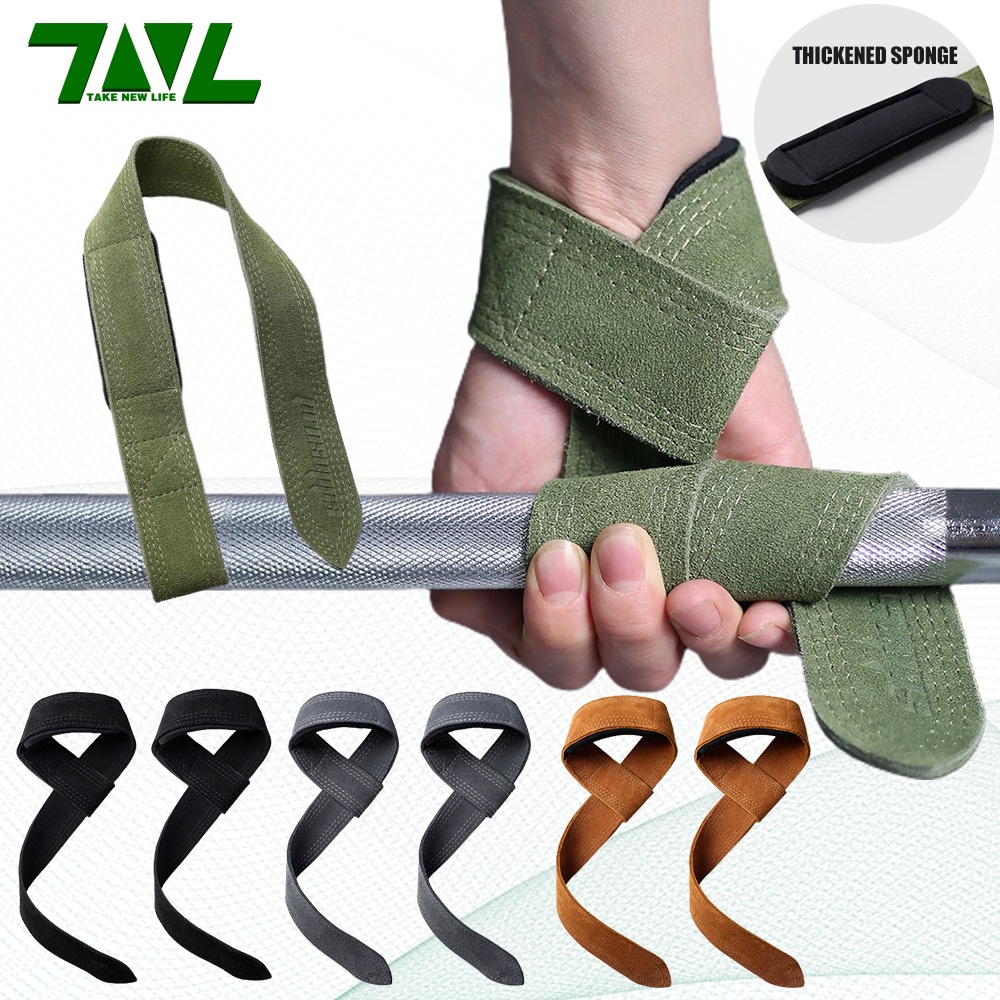 1 คู่ สแตรปส์รัดข้อมือยกน้ำหนัก Lifting strap หนังวัว ช่วยพยุงแรง ยกได้หนักขึ้น สายรัดดัมเบลยกน้ําหนัก ยกน้ําหนัก ออกกําลังกาย ยิม มือจับ ฝึกข้อมือ สําหรับยกบาร์เบล