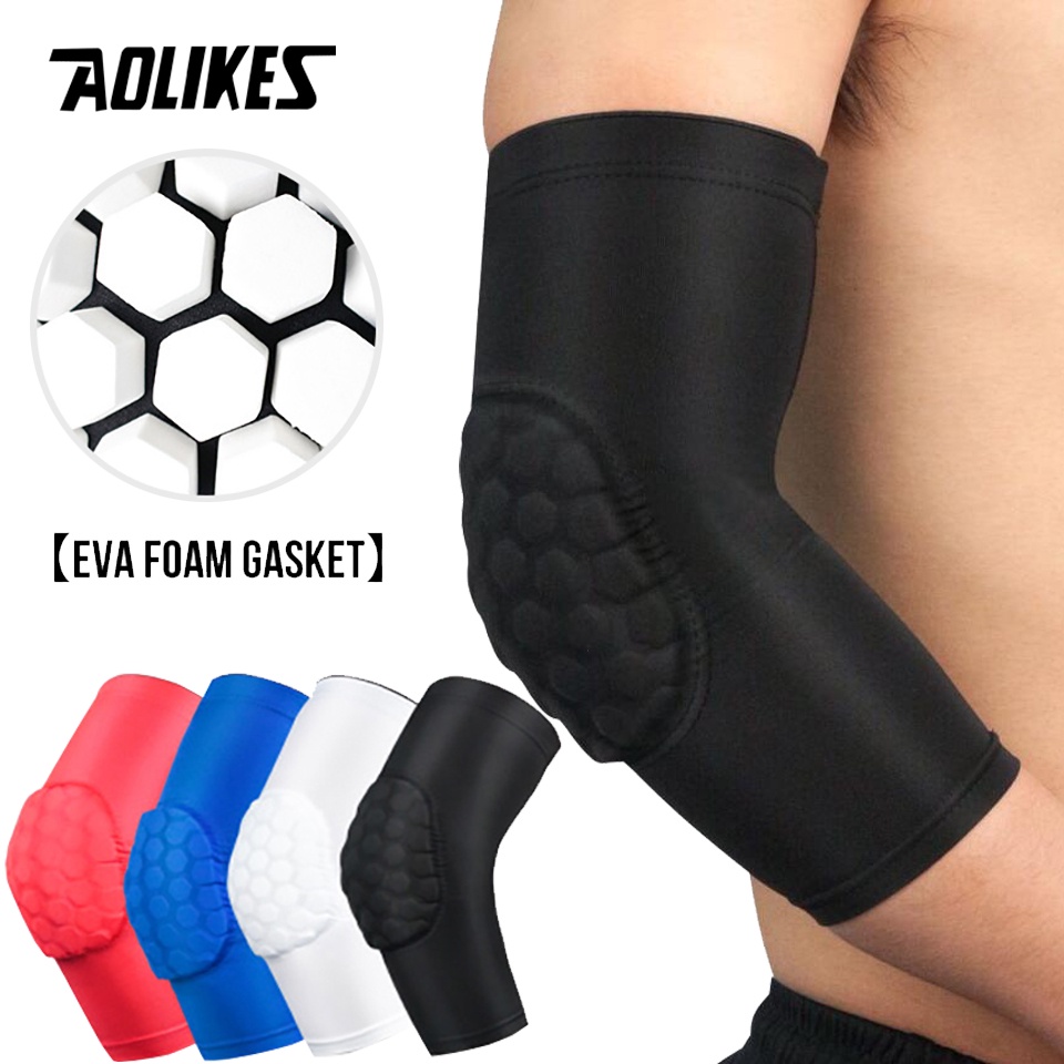 Aolikes ปลอกแขน ป้องกันข้อศอก ลายรังผึ้ง สําหรับเล่นกีฬา ฟิตเนส บาสเก็ตบอล ขี่จักรยาน 1 ชิ้น