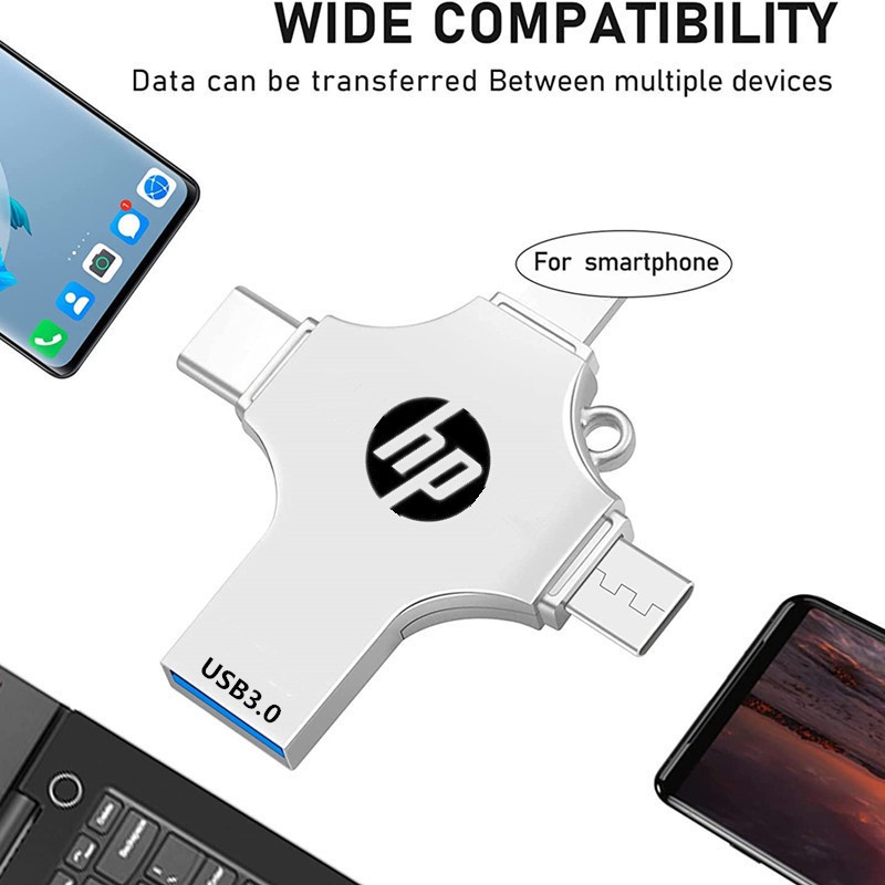 Hp แฟลชไดรฟ์ 2TB 4 IN 1 OTG ความเร็วสูง USB3.0 ดิสก์ U ที่เก็บข้อมูลโทรศัพท์ เมมโมรี่สติ๊ก กันน้ํา สําหรับโทรศัพท์ แท็บเล็ต Android PC