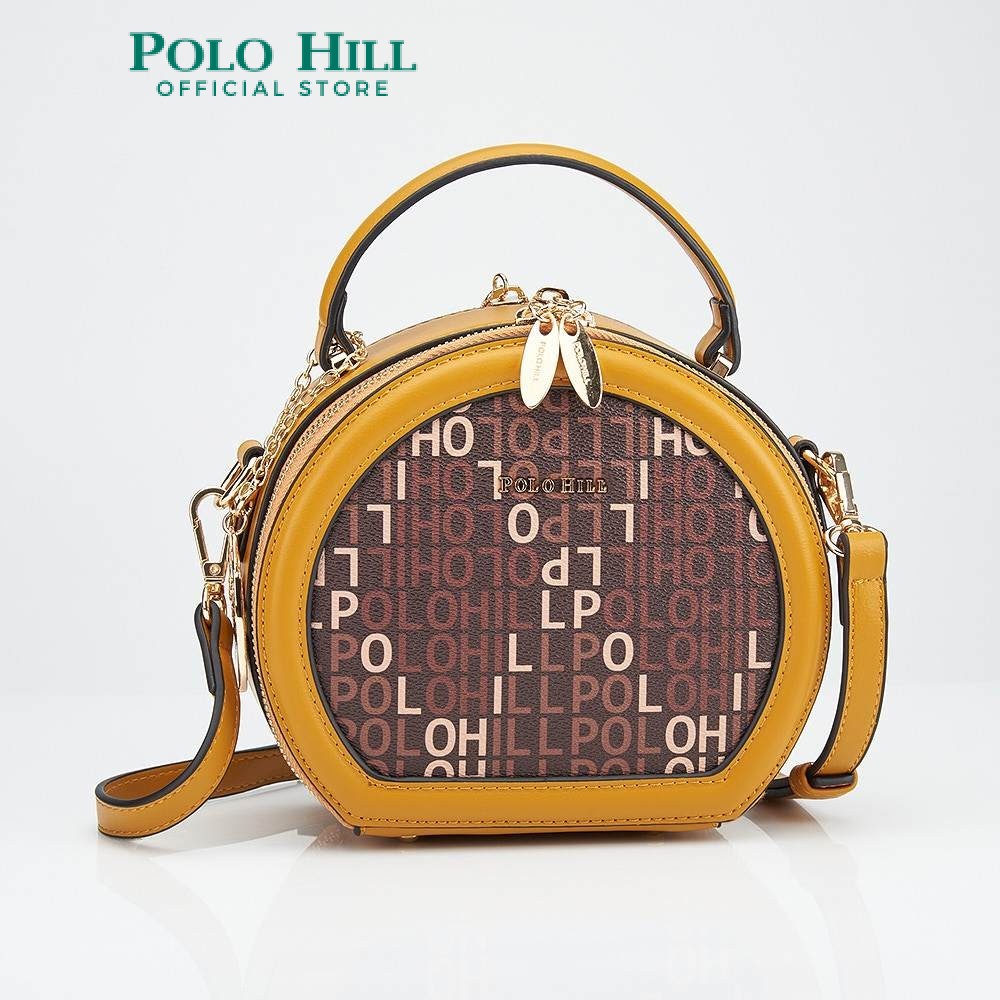 POLO HILL Monogram Ladies Semi Circle Crossbody Sling Bag PHC-HB2124 (กาแฟ/แอปริคอท)