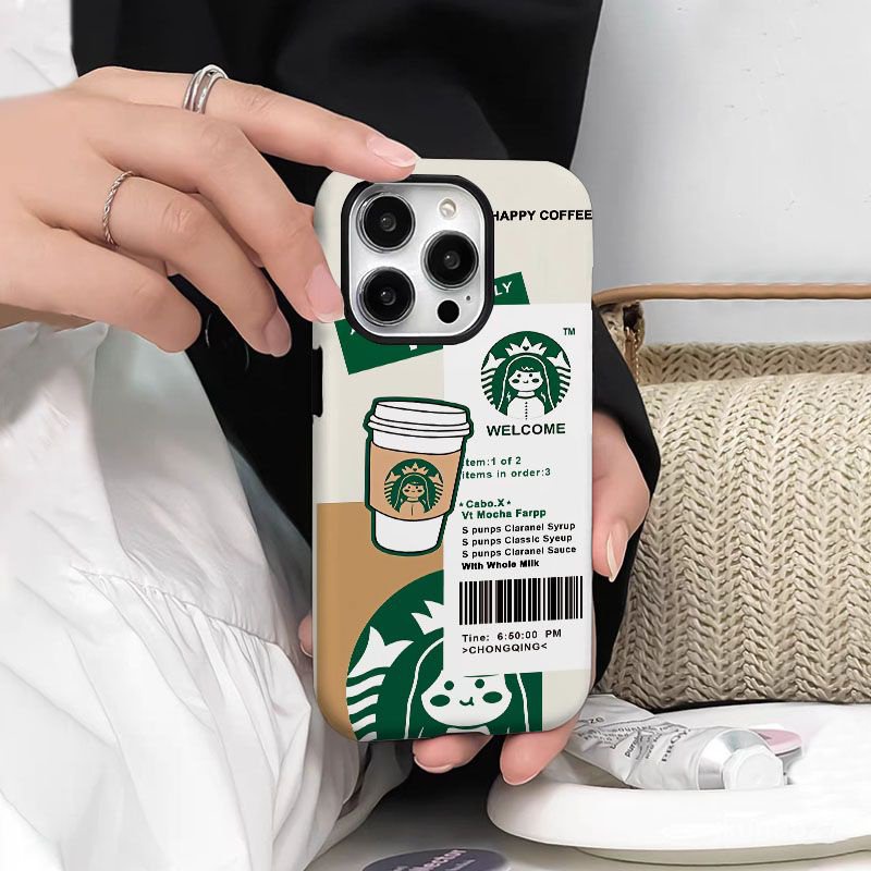 เคสโทรศัพท์มือถือแบบแข็ง สองชั้น ลาย Starbucks สําหรับ Iphone 15Promax 14Pro 13Promax 12 11 xsmax