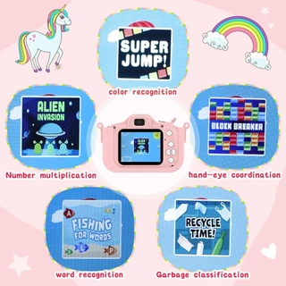 กล ้ องเด ็ ก , 1080P กล ้ องดิจิตอลสําหรับเด ็ กพร ้ อมการ ์ ด TF 32GB , ฝาครอบกล ้ องUnicorn/HD วิดีโอ / 5 เกมการศึกษา/8x Zoom/46 กรอบรูปและตัวกรอง , ของขวัญสําหรับเด ็ กผู ้ หญิงอายุ 3-8 ( สีชมพู