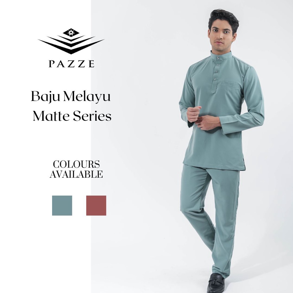 Pazze Baju Melayu Modern Slim Fit Dusty Green Pink Belacan