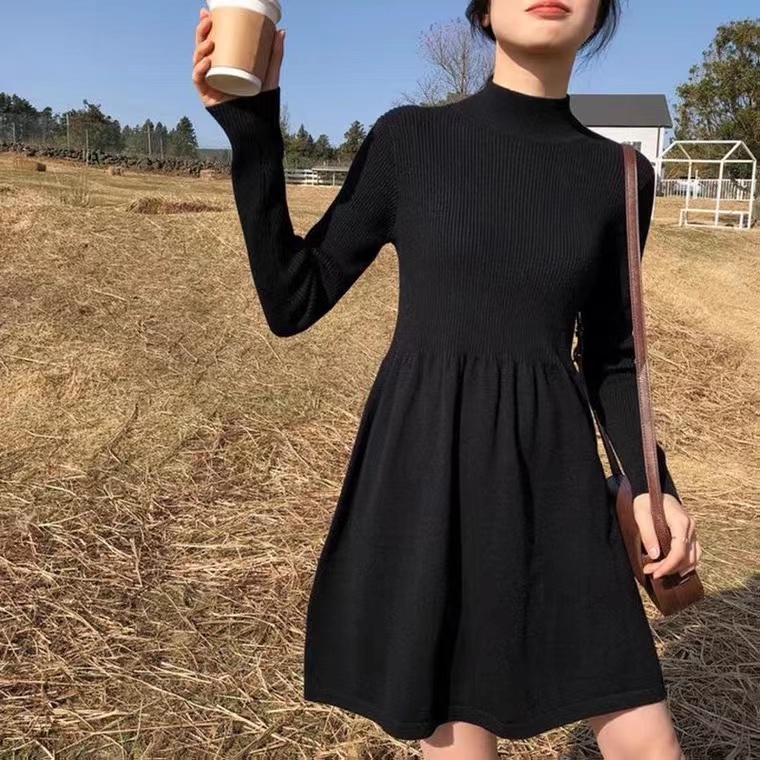 [สองความยาว] ชุดเดรสกันหนาว ผ้าถัก ลําลอง สีพื้น แฟชั่นฤดูใบไม้ร่วง สําหรับผู้หญิง