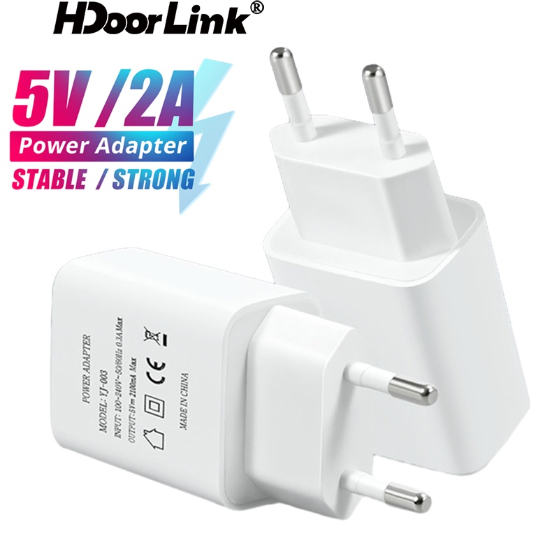 Hdoorlink 5V 2A อะแดปเตอร์ชาร์จ USB สําหรับ Xiaomi Huawei Wall Charging Wall Phone Power Charger Universal โทรศัพท์มือถือพร้อม US / EU