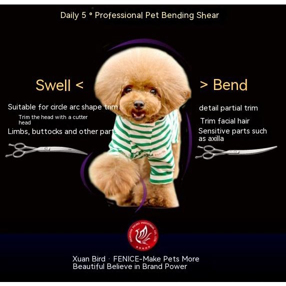 Fenice กรรไกรตัดขนสัตว์เลี้ยง ทรงโค้ง ขนาดใหญ่ 35 องศา 6 6.5 7 7.5 นิ้ว C2S3 - รูปที่ 2