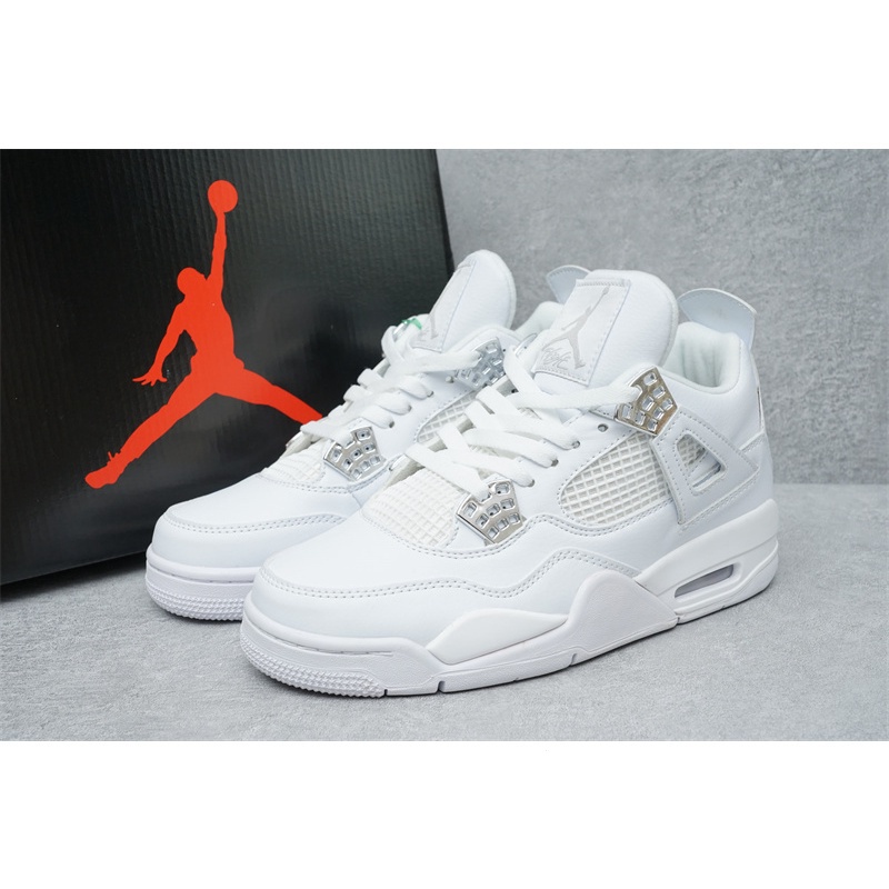 พร้อมส่งkuk12 Jordan 4 aj4 รองเท้าบาสเก็ตบอล สีขาวล้วน สไตล์เรโทร 8VW6