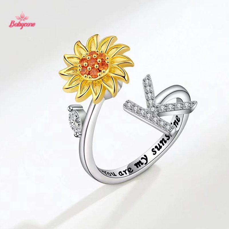 Byce&gt; แหวน ลายดอกทานตะวัน ตัวอักษร โรแท็ก ป้องกันความวิตกกังวล ของขวัญวันเกิด สําหรับผู้หญิง