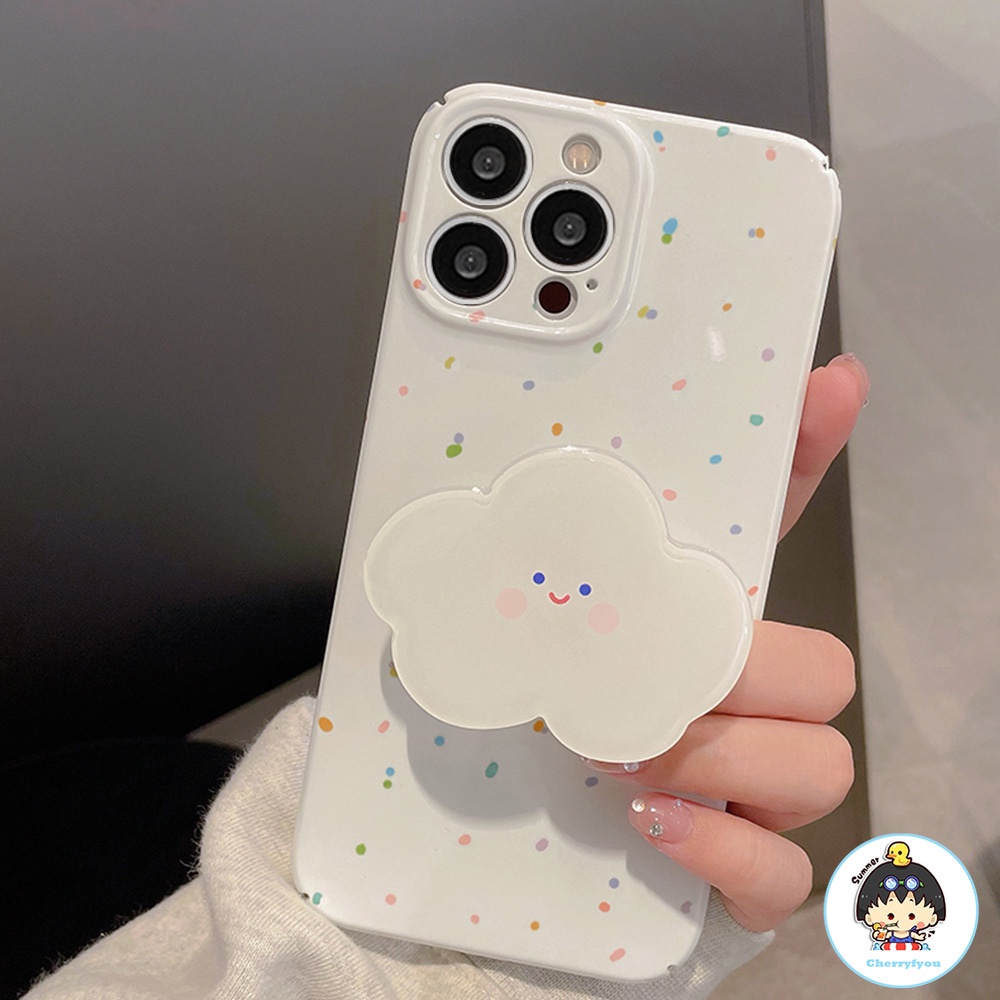 แฟชั่นจุดที่มีสีสันน่ารัก Cloud Bracket เคสโทรศัพท์สําหรับ IPhone 16 15 14 13 12 11 Pro Max X XR 8 7 Plus กันกระแทกฮาร์ดปกหลัง