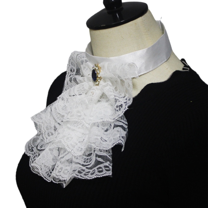 Bbd Faux Collar Victorian Detachable Collar Ruffled Lace Jabot Neck Collar เครื่องแต่งกาย