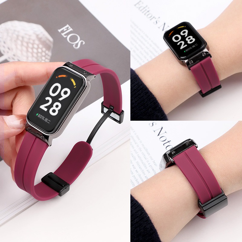 ซิลิโคนแม่เหล็กพับสายคล้องคอสําหรับ Redmi Band 3 2 / Xiaomi Band 9 Active 8 Active Soft Breathable สายคล้อง