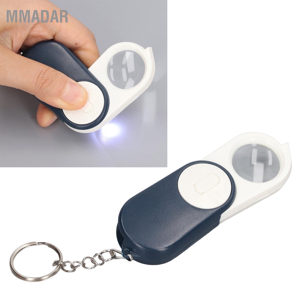 MMADAR 10X พ็อกเก็ตแว่นขยายเลนส์สองชั้นพับมือถือมินิแว่นขยายพวงกุญแจพร้อมไฟ LED