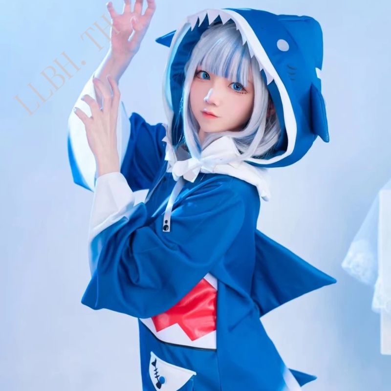 Vtuber Virtual Anchorman Gawr Gura Cosplay Costume Wig Set Girl Cute Shark Costume Halloween Christm