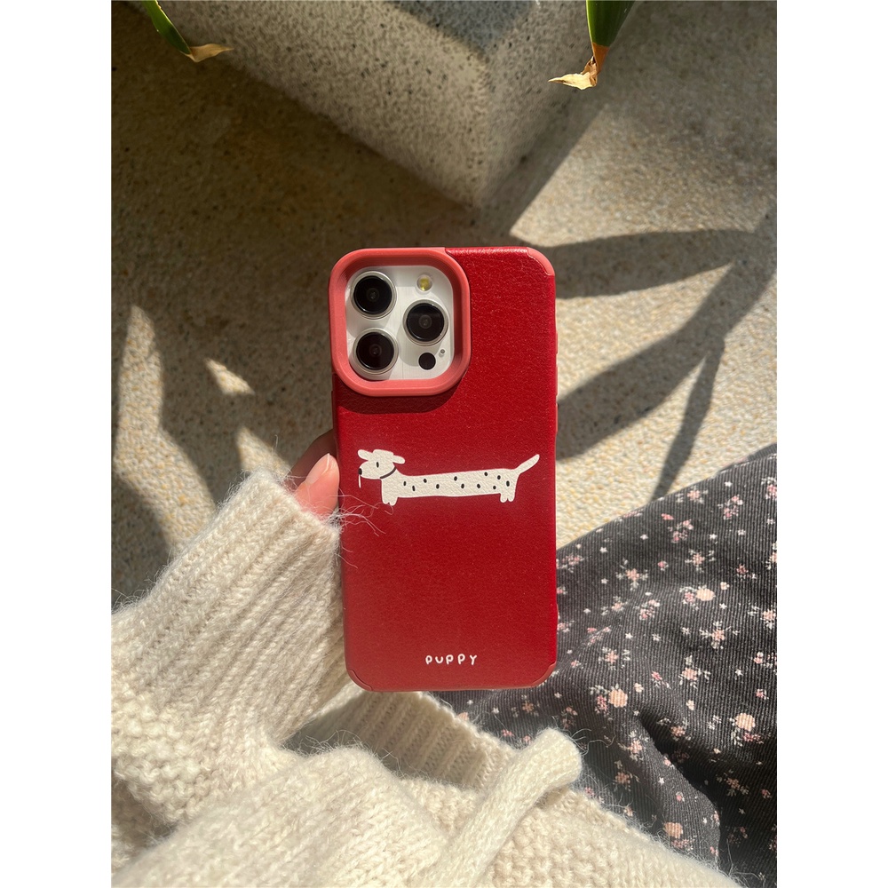 เคสโทรศัพท์มือถือหนัง tpu ลายการ์ตูนสุนัขน่ารัก สีแดง สําหรับ iPhone 11 11 15 pro max 12 pro max 13 14promax