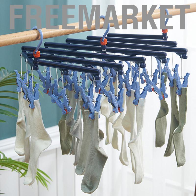 Freemarket พลาสติกพับหลายหัวราวตากผ้าคลิปถุงเท้าชุดชั้นในไม้แขวนเสื้อWindproofมัลติฟังก์ชั่หนีบผ้า