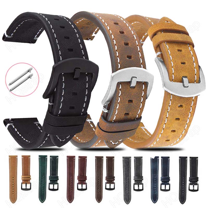 สายนาฬิกาข้อมือหนังแท้ 18 มม. 20 มม. 22 มม. 24 มม. ปลดเร็ว สไตล์เรโทร แบบเปลี่ยน สําหรับผู้หญิง ผู้ชาย