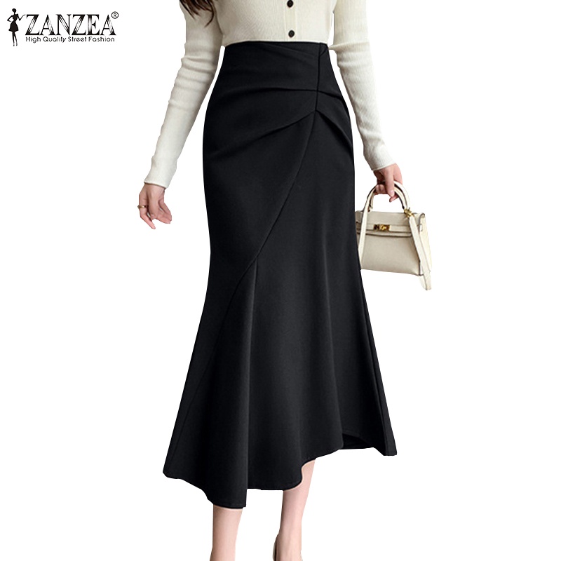 Zanzea กระโปรงยาว สีพื้น มีซิปด้านข้าง ทรงหางปลา แฟชั่นเกาหลี สําหรับผู้หญิง