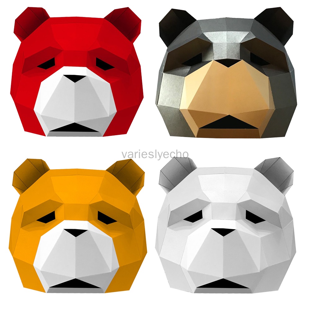 โมเดลกระดาษ รูปสัตว์ หมี 3D แฮนด์เมด DIY สําหรับแต่งคอสเพลย์ ปาร์ตี้