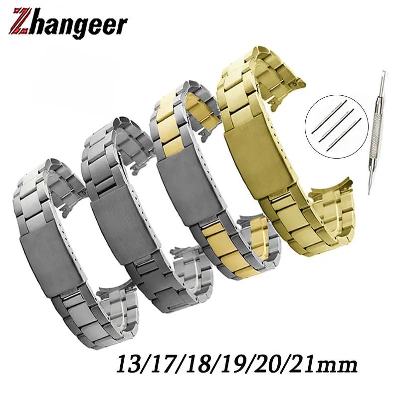 สายนาฬิกาข้อมือ สเตนเลส ทรงโค้ง พับได้ อุปกรณ์เสริม สําหรับ Rolex Watch Strap 13 มม. 17 มม. 18 มม. 19 มม. 20 มม. 21 มม.