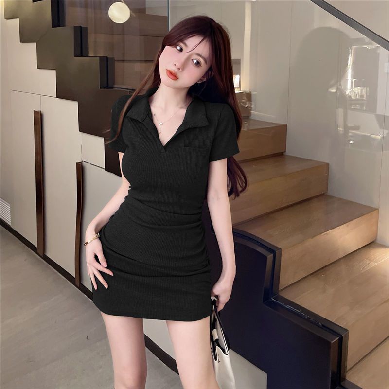 ER SKIRT POLOความรู้สึกพรีเมี่ยมฤดูร้อนโปโลปกสั้นแขนสีทึบชุด