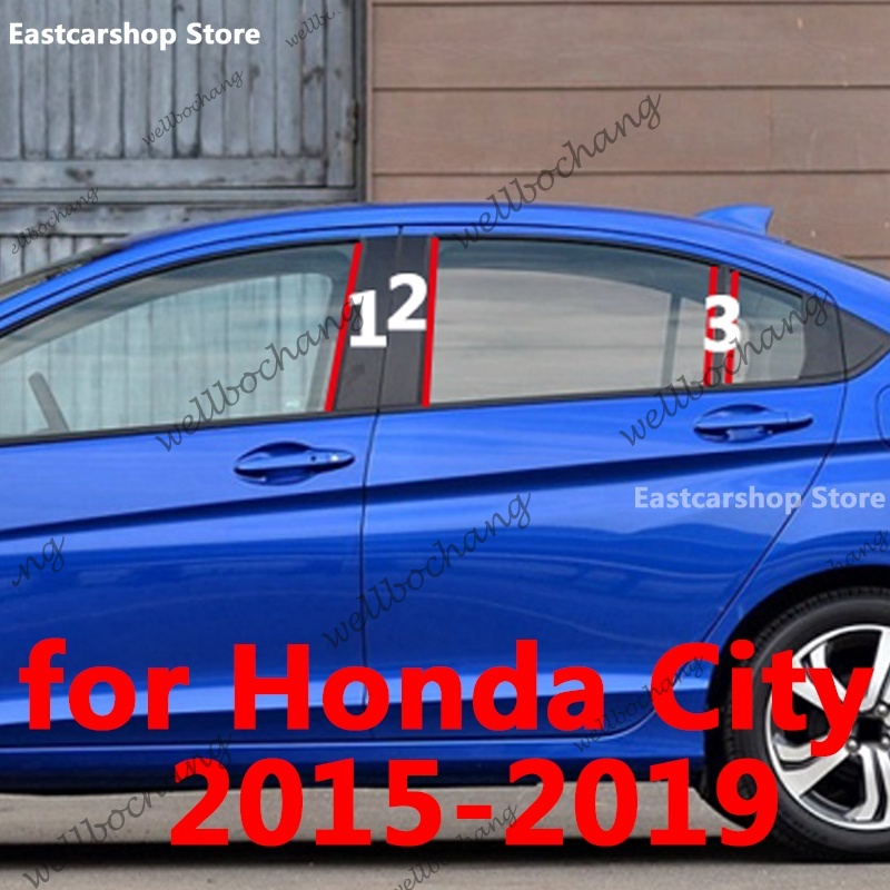 สติกเกอร์ติดเสากลางหน้าต่างรถยนต์ สีดํา สําหรับ Honda City GM6 2019 2018 2017 2016 2015