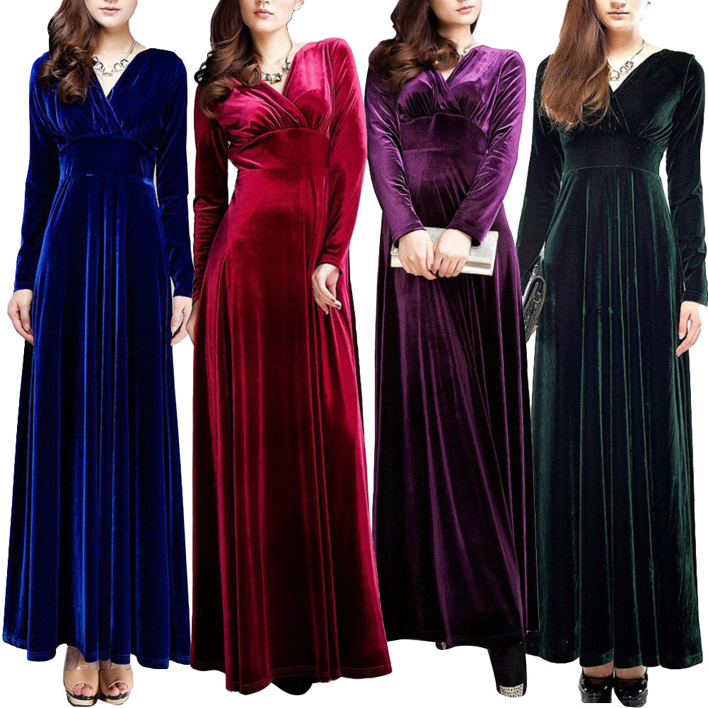 Eridu-dress ชุดแม็กซี่เดรสแขนยาว คอวี ผ้ากํามะหยี่ จับจีบ สไตล์วินเทจ สําหรับผู้หญิง