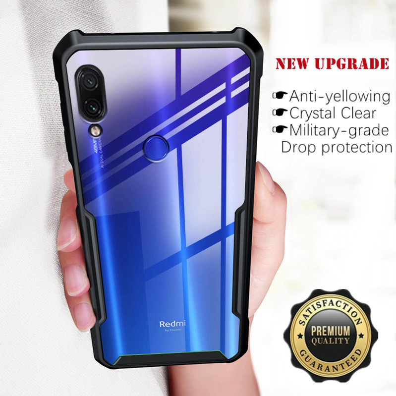 สําหรับ Xiaomi Redmi หมายเหตุ 7 M1901F7G M1901F7H M1901F7I Slim อะคริลิคโปร่งใสกลับกรณีเสริมมุม Soft