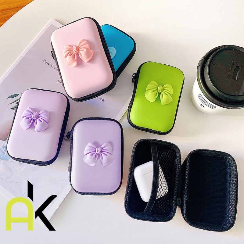 AK กระเป๋าเก็บหูฟังลายผีเสื้อ กระเป๋าเก็บสายชาร์จ USB น่ารัก กระเป๋าใส่เหรียญพกพา กล่องหูฟังอเนกประสงค์ กระเป๋าเก็บหูฟัง
