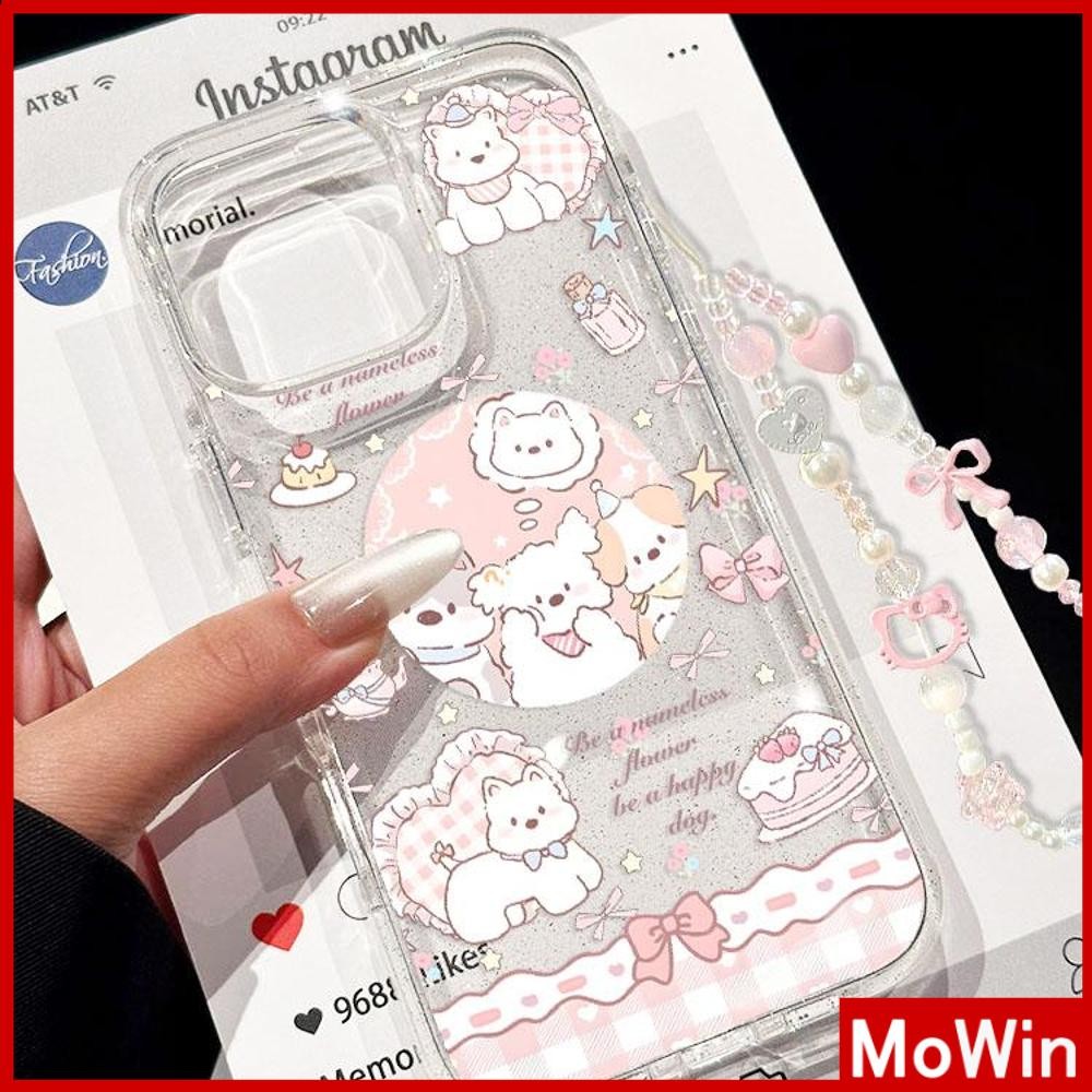 Mowin - เคสใสสำหรับ iPhone 16 Pro Max เคส TPU แบบนิ่มเคลือบไฟฟ้า ปุ่มกันกระแทก ป้องกันกล้อง ลูกสุนัขน่ารัก พร้อมสายรัดข้อมือ เข้ากันได้กับ iPhone15 14 13 12 11 XS XR 7 8Plus