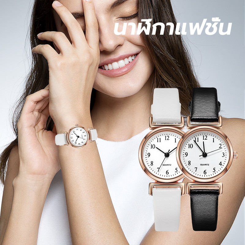 นาฬิกาข้อมือสไตล์เกาหลีผู้หญิง  ดํา / ขาว สายหนัง นาฬิกาข้อมือควอตซ์ 28 มม หน้าปัดกลม เหมาะสำหรับผู้หญิงทุกคน