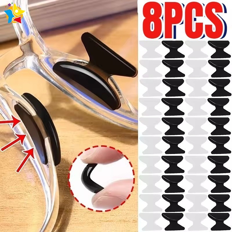 8 ชิ้น แผ่นรองจมูกซิลิโคนแว่นตา Anti Slip กาวติด นุ่ม อุปกรณ์เสริม