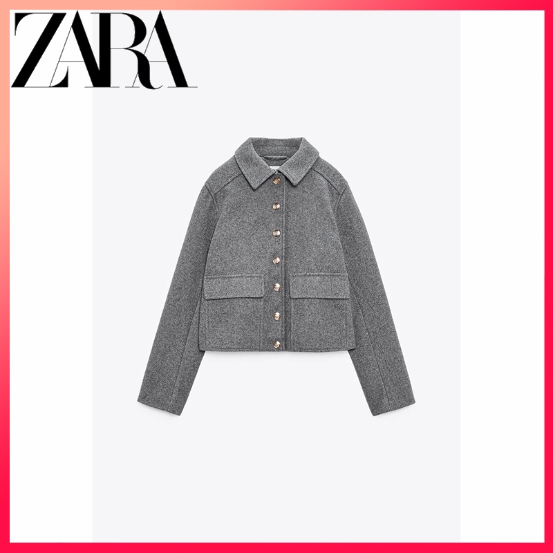 Zara สินค้าใหม่ เสื้อแจ็กเก็ต เสื้อโค้ท กระดุมหน้าแถวเดียว สีทอง สําหรับผู้หญิง