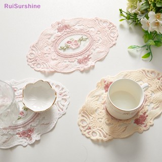 Ruisurshine ใหม่ แผ่นรองแก้ว ลายลูกไม้ ทรงวงรี สไตล์ยุโรปย้อนยุค สําหรับตกแต่งบ้าน ห้องนอน ห้องครัว โต๊ะอาหาร ผลไม้