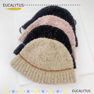 Eutus หมวกบักเก็ต ผ้าขนสัตว์ถัก ขนปุย อบอุ่น สไตล์วินเทจ แฟชั่นฤดูหนาว สําหรับเด็กผู้หญิง