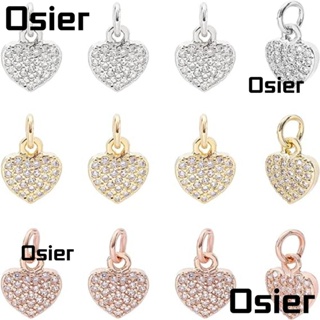 Osier1 จี้รูปหัวใจ ประดับเพทาย ทองเหลือง สีเงิน สีโรสโกลด์ สําหรับทําเครื่องประดับ