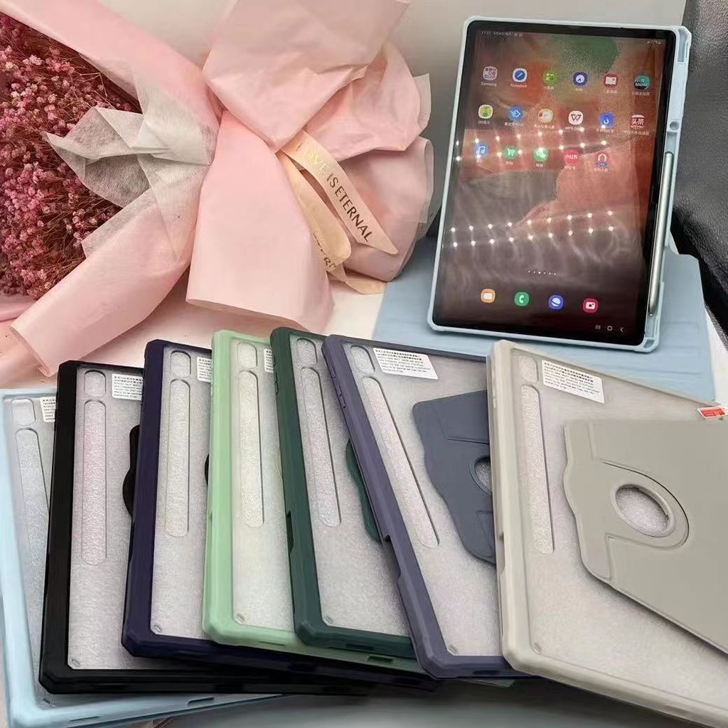 เคสอัจฉริยะ สําหรับ Samsung Tab S6 lite A8 S7/S8 S8+ s10 fe+ a9+ a11 a9 s11 360°หมุนได้เคสหนังอะคริลมีที่เก็บปากกาในตัว รูปที่ 5