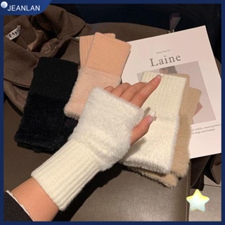 Jeanlan ถุงมือ ผ้าฟลีซถัก แบบหนา ไร้นิ้ว ให้ความอบอุ่น เหมาะกับฤดูหนาว สําหรับผู้หญิง ขับขี่