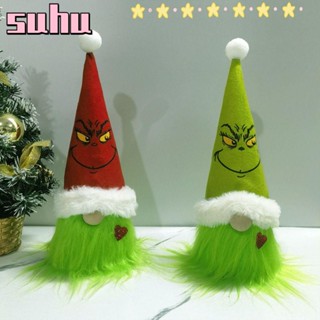 Suhuhd ตุ๊กตาโนมไร้หน้า ขนนิ่ม สีเขียว สําหรับแขวนตกแต่งบ้าน คริสต์มาส