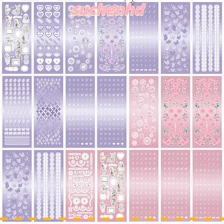 Suchenhd สติกเกอร์ตัวอักษร สีม่วง สีชมพู สติกเกอร์สมุดภาพ PET สติกเกอร์กลิตเตอร์ สีสันสดใส DIY