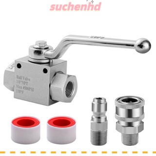 Suchenhd วาล์วบอลเชื่อมต่อเร็ว สเตนเลส 4500 PSI แรงดันสูง 3/8 นิ้ว สีเงิน สําหรับน้ํา น้ํามัน แก๊ส