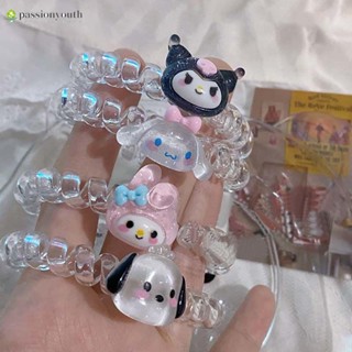 Sanrio แหวนผม Kawaii ที่คาดผมสายโทรศัพท์ยางรัดศีรษะ Kuromi My Melody Pom Pom Purin Hello Kitty Pochacco สร้อยข้อมือ