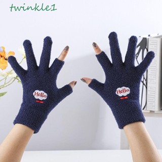 Twinkle1 ถุงมือผ้าแคชเมียร์ ลายหน้ายิ้มน่ารัก สองนิ้ว แฟชั่น สําหรับผู้ชาย