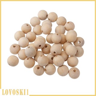 [Lovoski1] ลูกปัดไม้ธรรมชาติ ทรงกลม 16 มม. 50 ชิ้น