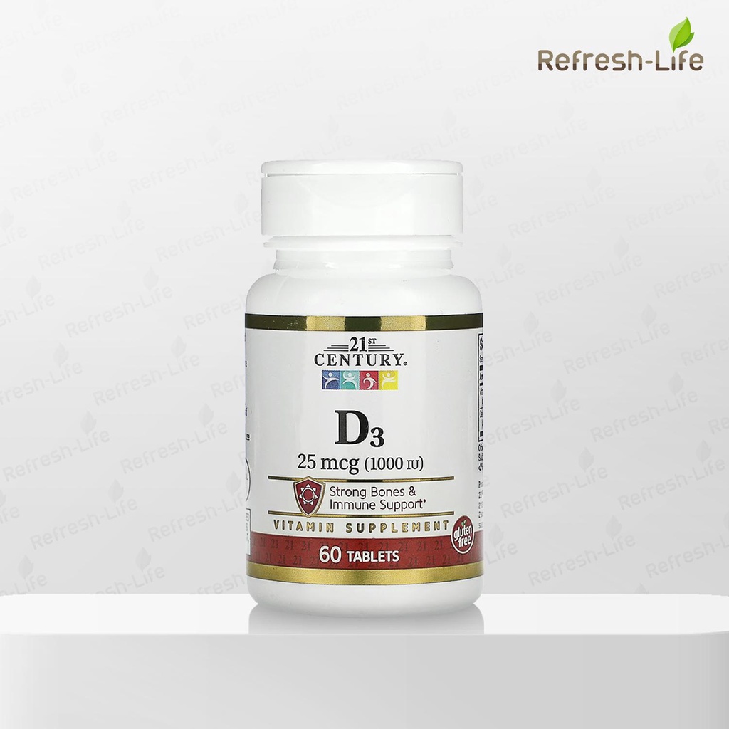 [พร้อมส่ง] 21st Century D3 25 mcg [1000IU] วิตามินดี3 ขนาด 25 ไมโครกรัม ชนิดเม็ด [Refresh-Life]